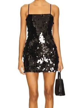 Black Sequin Mini Dress with Spaghetti Straps